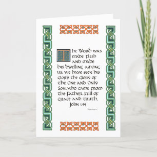 Celtic knot border calligraphy John 1:14 Christmas Card