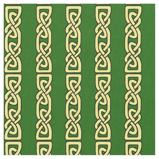 Celtic knot/braid, gold stripe on deep green fabric (Close Up)