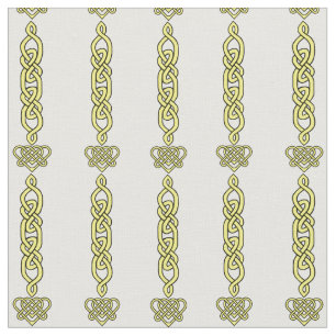 Celtic knot, braid, heart gold stripe on white fabric