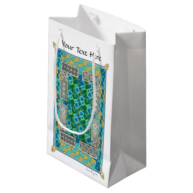 Celtic Knot Carpet Page mediaeval manuscript book Small Gift Bag (Front Angled)