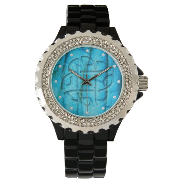 Celtic knot carved in natural labradorite gem watch (Front)