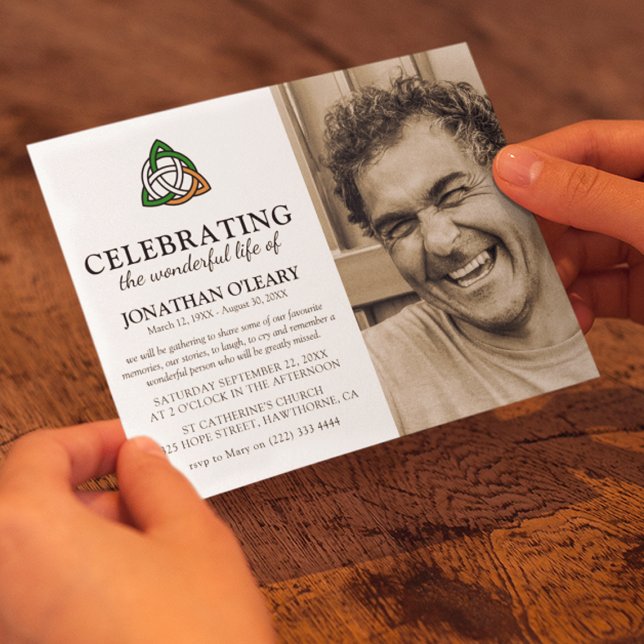 Celtic Knot Classic Irish Funeral Memorial Photo Invitation (Creator Uploaded)