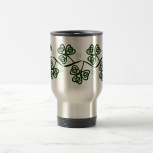 Celtic knot clover travel mug in black and green