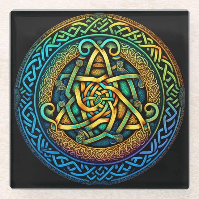 Celtic Knot Colourful Knotwork Glass Coaster (Front)