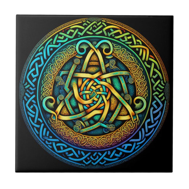 Celtic Knot Colourful Knotwork Tile (Front)