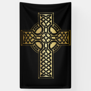Celtic Knot Cross in Gold and Black Banner