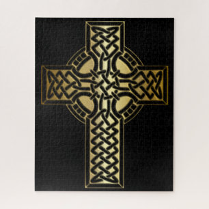 Celtic Knot Cross in Gold and Black Jigsaw Puzzle