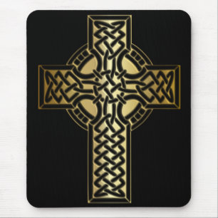 Celtic Knot Cross in Gold and Black Mouse Mat