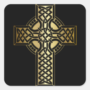 Celtic Knot Cross in Gold and Black Square Sticker
