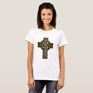 Celtic Knot Cross in Gold and Black T-Shirt