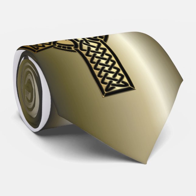 Celtic Knot Cross in Gold and Black Tie (Rolled)