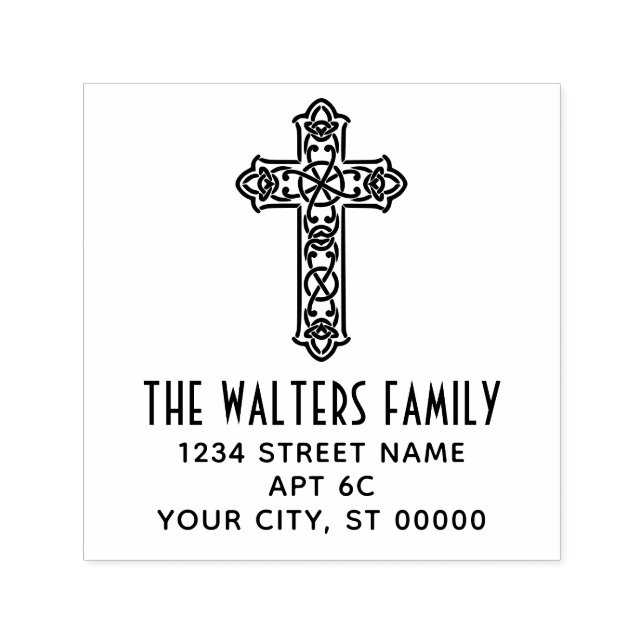 Celtic Knot Cross Name Return Address Self-inking Stamp (Design)