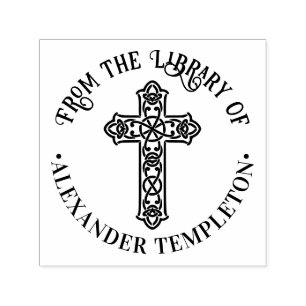 Celtic Knot Cross Round Library Book Name Self-inking Stamp