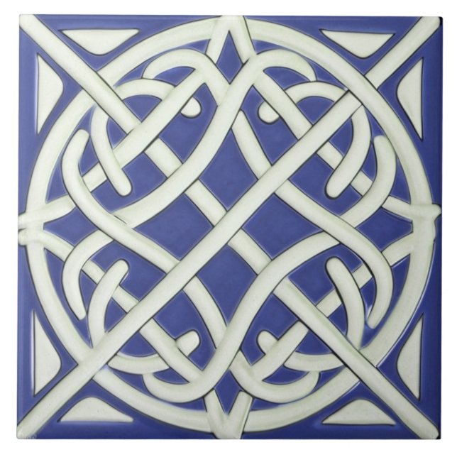 Celtic Knot Dark Blue and White Celtic Tile (Front)