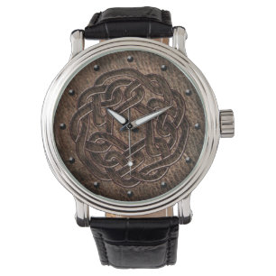 Celtic knot dark embossed on leather digital art watch