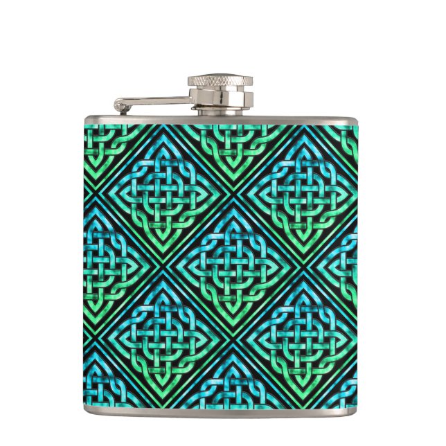 Celtic Knot - Diamond Blue Green Hip Flask (Front)