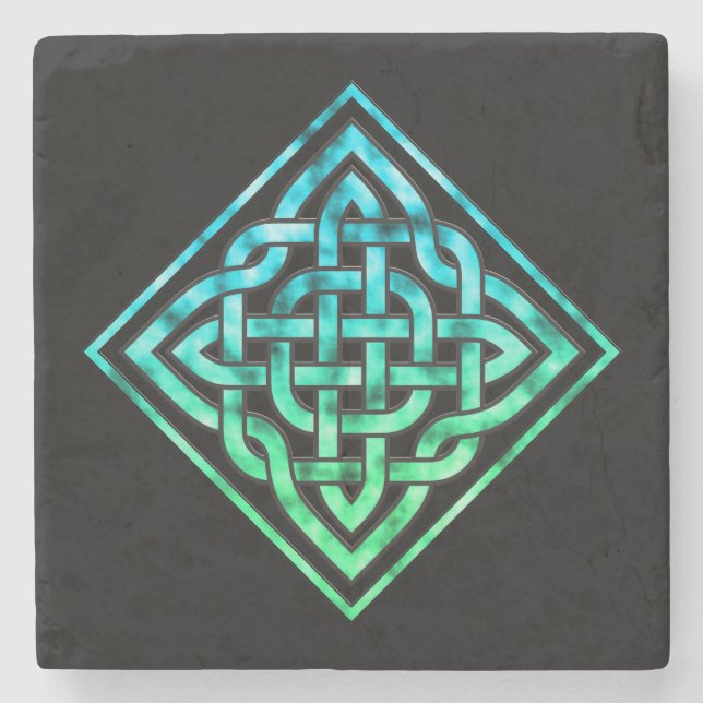 Celtic Knot - Diamond Blue Green Stone Coaster (Front)