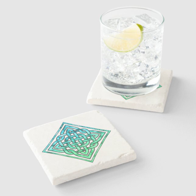 Celtic Knot - Diamond Blue Green Stone Coaster (Side)
