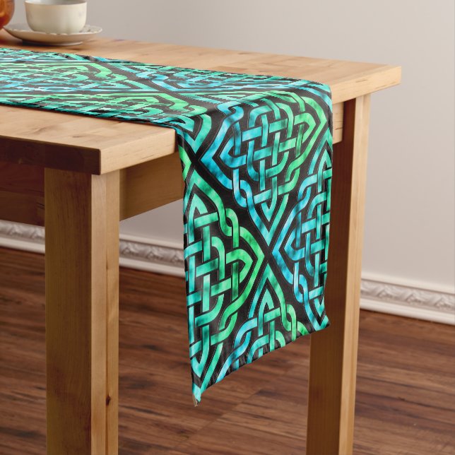 Celtic Knot - Diamond Blue Green Table Runner (In Situ)