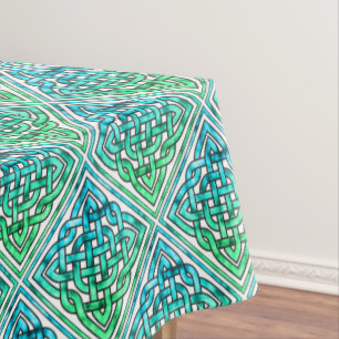 Celtic Knot - Diamond Blue Green White Tablecloth