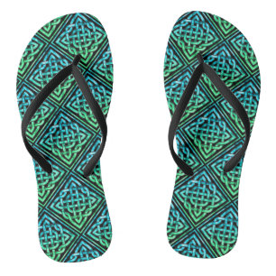 Celtic Knot - Diamond Tile Blue Green Flip Flops