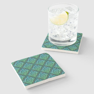 Celtic Knot - Diamond Tile Blue Green Stone Coaster