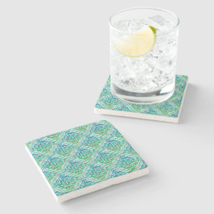 Celtic Knot - Diamond Tile Blue Green Stone Coaster