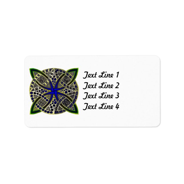 Celtic Knot Doodle Green Blue Label (Front)