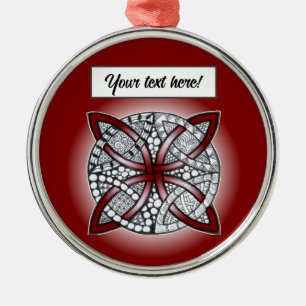 Celtic Knot Doodle Maroon Red Metal Ornament
