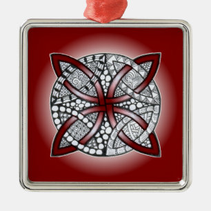 Celtic Knot Doodle Maroon Red Metal Tree Decoration