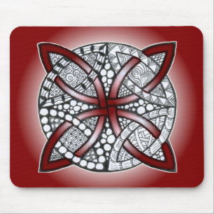 Celtic Knot Doodle Maroon Red Mouse Mat
