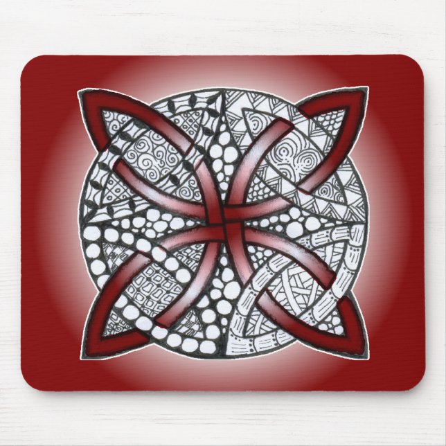 Celtic Knot Doodle Maroon Red Mouse Mat (Front)