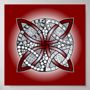 Celtic Knot Doodle Maroon Red Poster