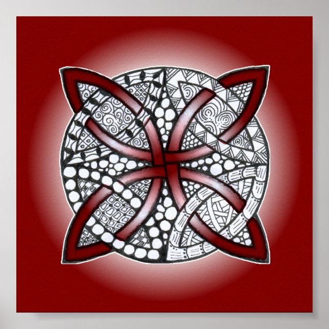 Celtic Knot Doodle Maroon Red Poster (Front)