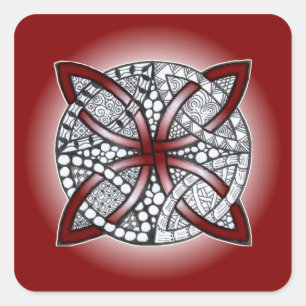 Celtic Knot Doodle Maroon Red Square Sticker