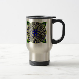 Celtic Knot Doodle Yellow Green Blue Travel Mug