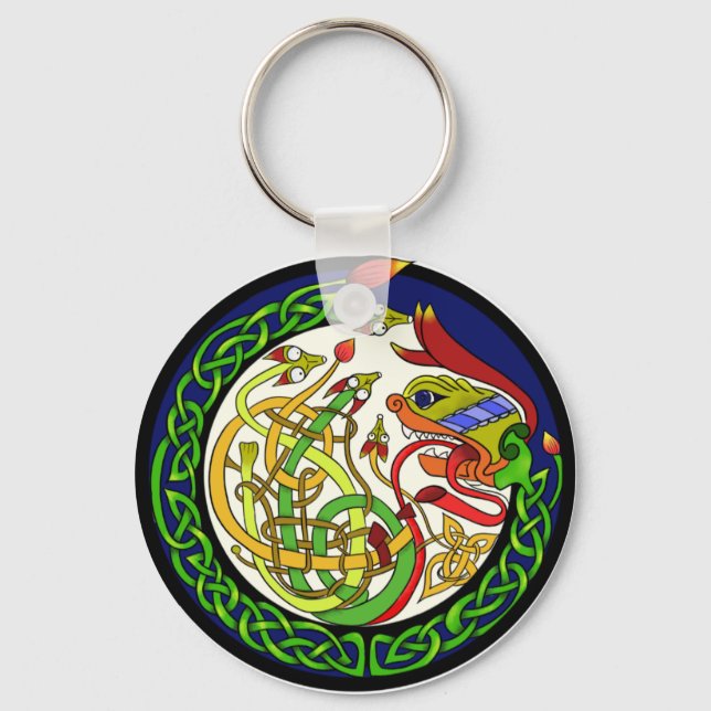 Celtic Knot Dragon Mandala Key Ring (Front)