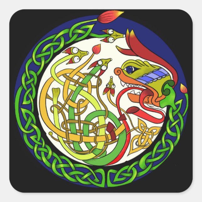 Celtic Knot Dragon Mandala Square Sticker (Front)