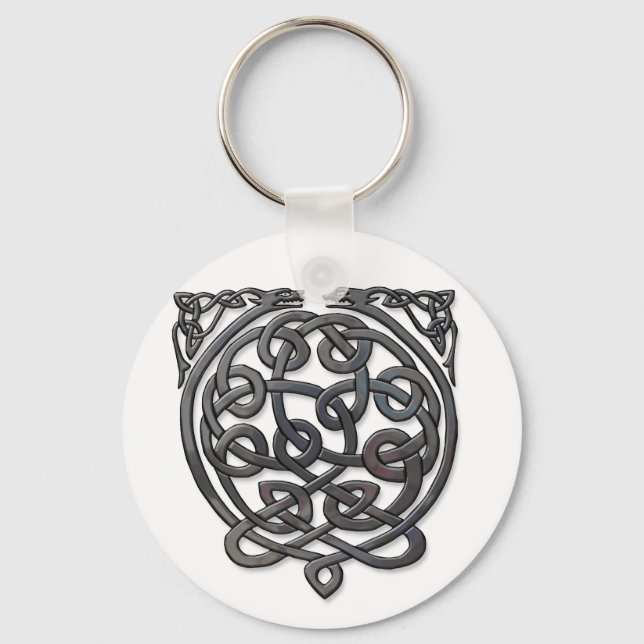 Celtic Knot Dragons – Black Chrome Key Ring (Front)