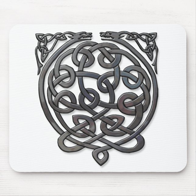 Celtic Knot Dragons – Black Chrome Mouse Mat (Front)
