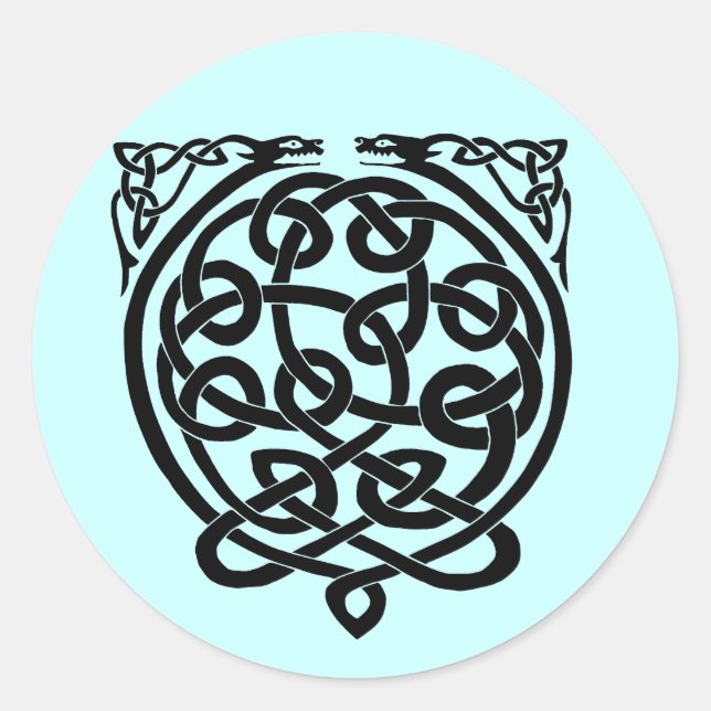 Celtic Knot Dragons – Black & White Classic Round Sticker (Front)