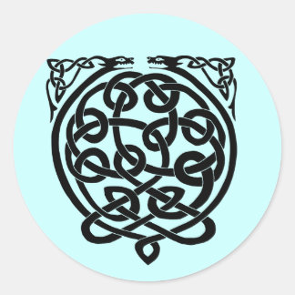 Celtic Knot Dragons – Black & White Classic Round Sticker