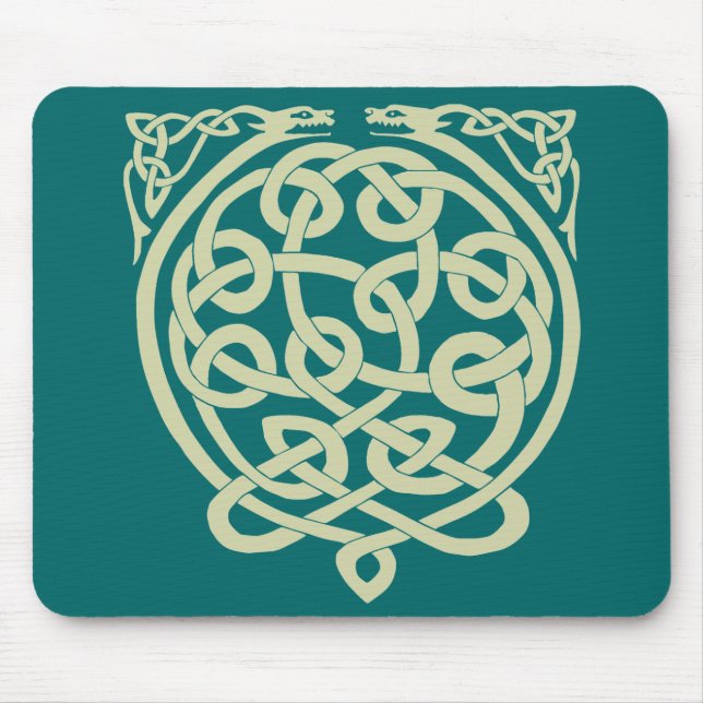 Celtic Knot Dragons – Black & White Mouse Mat (Front)