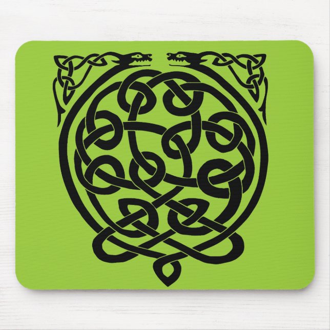 Celtic Knot Dragons – Black & White Mouse Mat (Front)