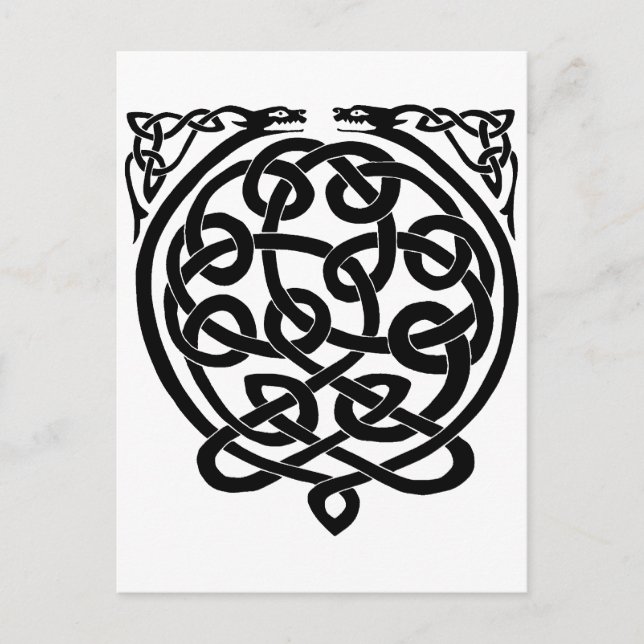 Celtic Knot Dragons – Black & White Postcard (Front)