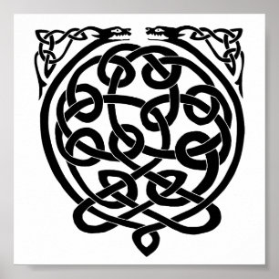 Celtic Knot Dragons – Black & White Poster