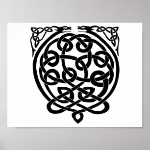Celtic Knot Dragons – Black & White Poster