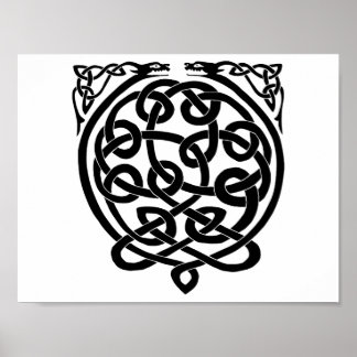 Celtic Knot Dragons – Black & White Poster