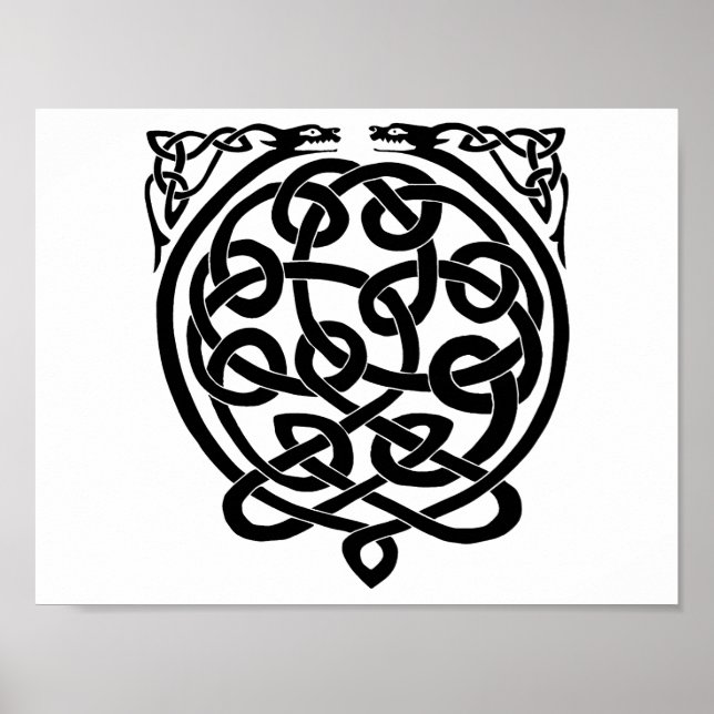 Celtic Knot Dragons – Black & White Poster (Front)