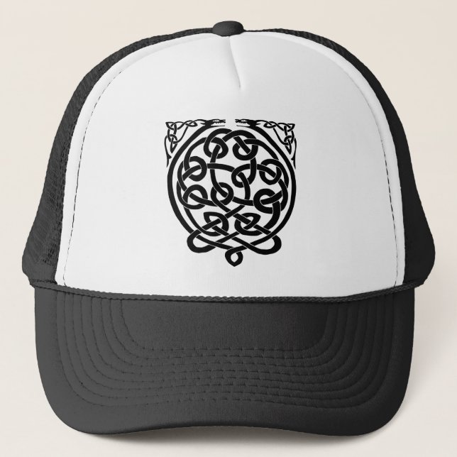 Celtic Knot Dragons – Black & White Trucker Hat (Front)